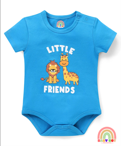100% Cotton Knit Half Sleeves Onesies With Animal Print Pack of 3 - Multicolor