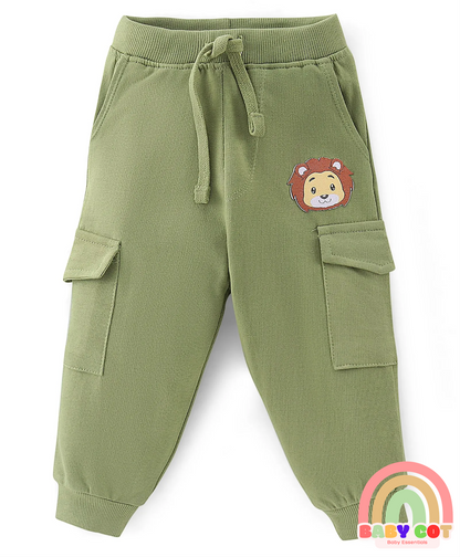 100% Cotton Knit Full Sleeves T-Shirt & Lounge Pants With Text Print & Striped - Blue & Green