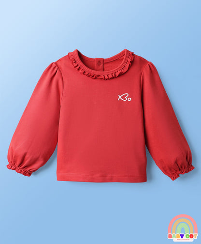 Cotton Knit Full Sleeves T-Shirt & Frock with Floral Print - Red & White