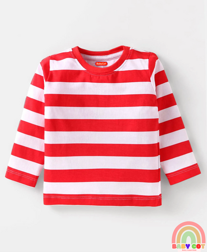 Cotton Knit Full Sleeves T-Shirts With Stripes Text & Animal Print Pack Of 7 - Blue Yellow Orange