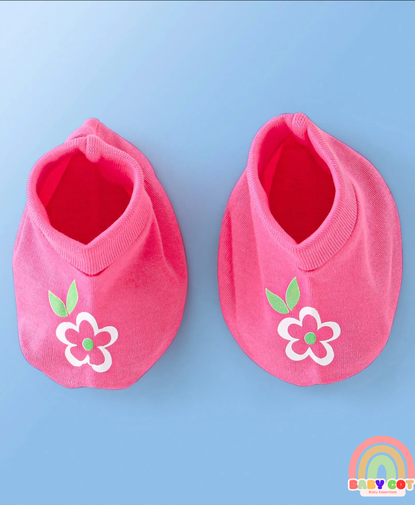 100% Cotton Knit Cap Mittens & Booties Set Floral Print Pack of 2 Pink & White - Diameter 12 cm