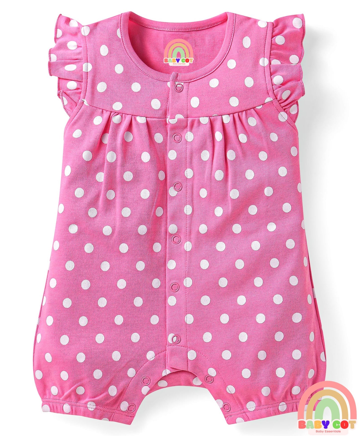 100% Cotton Knit Frill Sleeves Romper with Polka Dots & Floral Print Pack of 2 - Pink & White