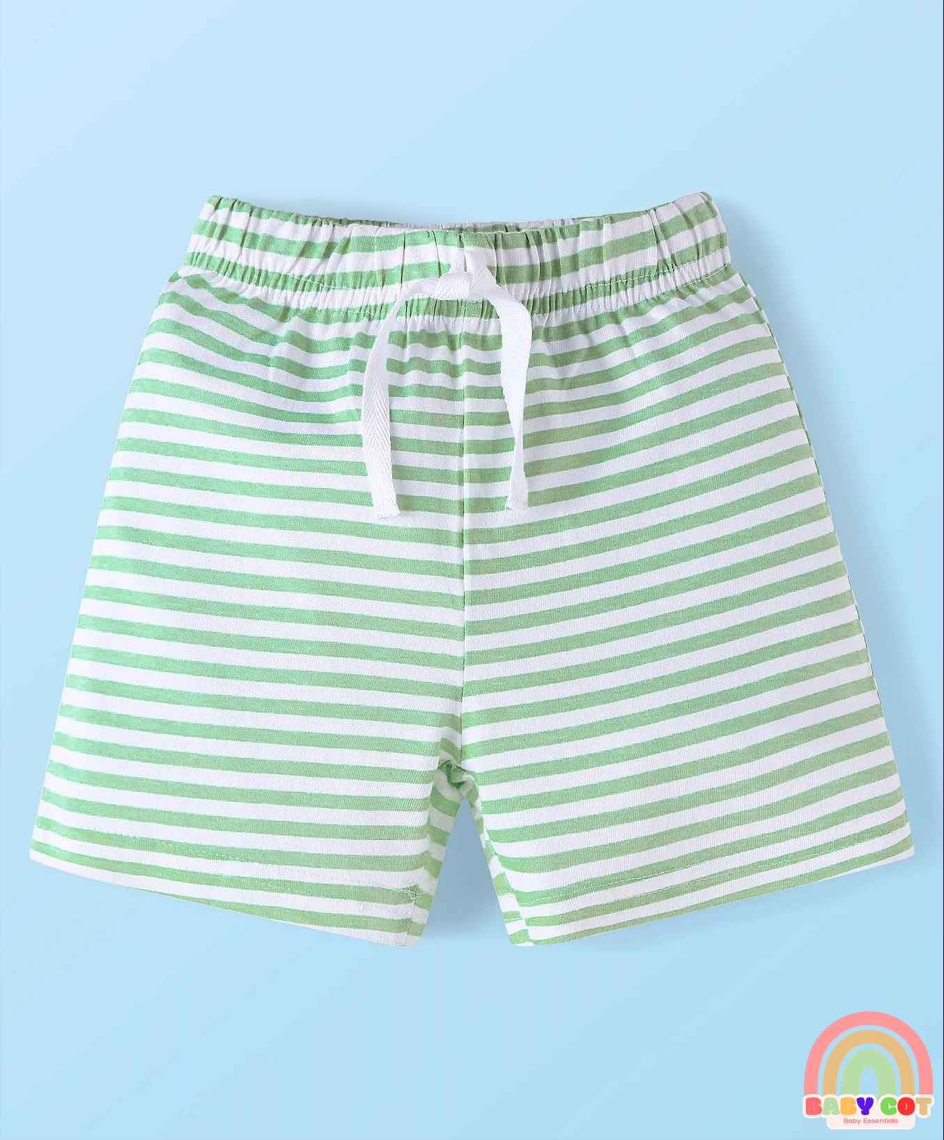 Cotton Knit Mid Thigh Length Shorts with Stripes & Frog Print Pack of 3 - White & Yellow