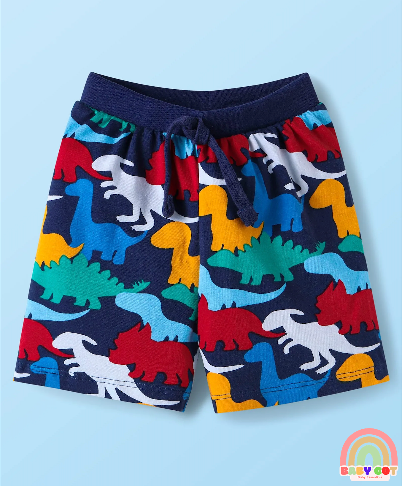 Single Jersey Shorts with Stripes & Dino Print Pack of 3 - Yellow & Navy Blue