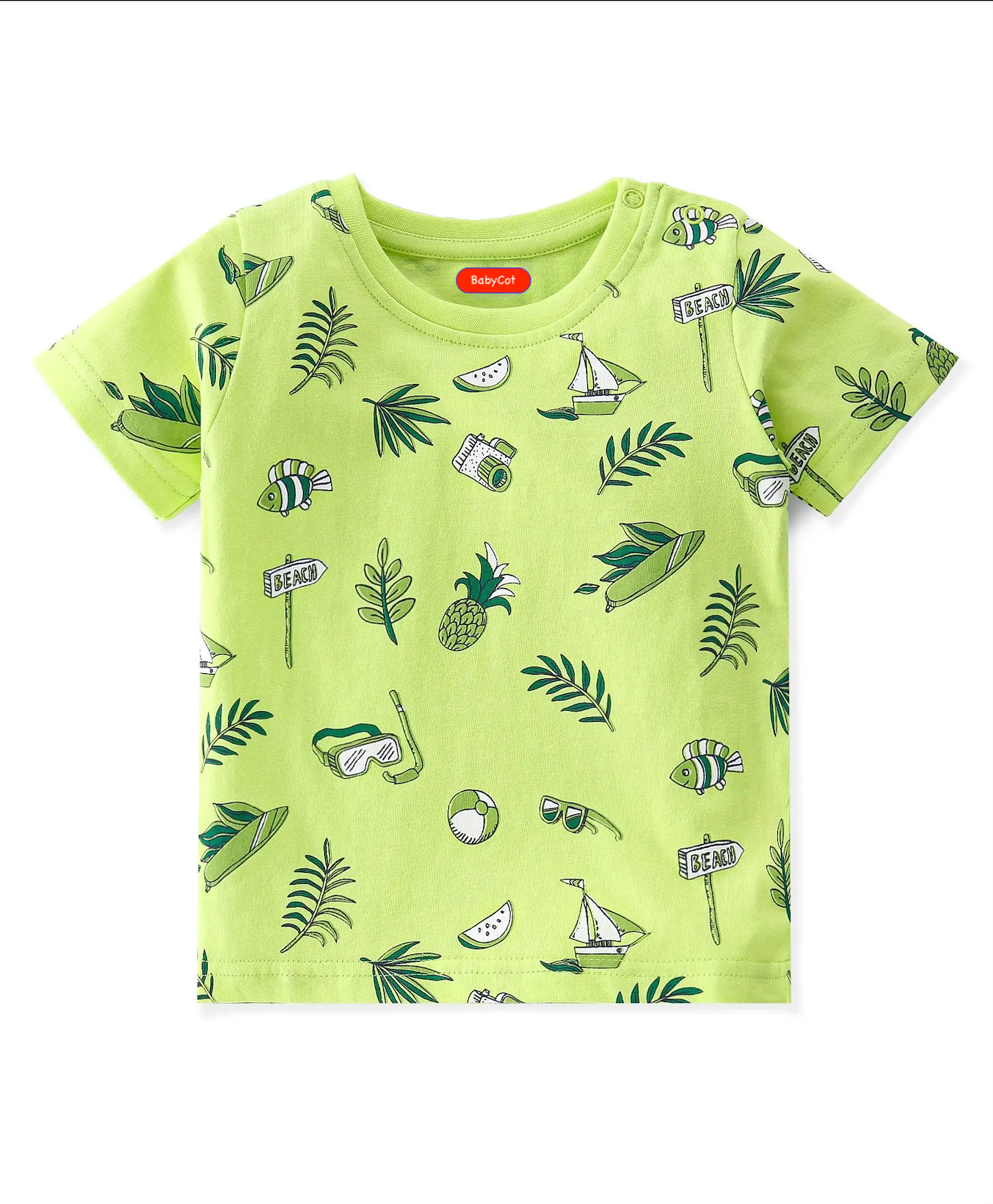 Cotton Knit Half Sleeves T-Shirts Tropical Graphic Print Pack of 3 - Blue & Green