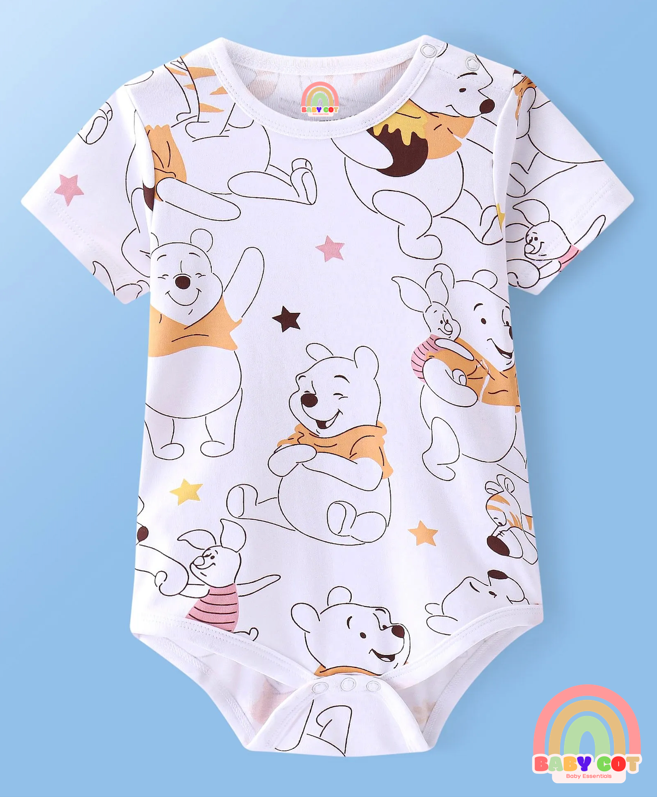 Interlock Knit Half Sleeves Onesies With Winnie The Pooh Print Pack of 2 - Orange & White