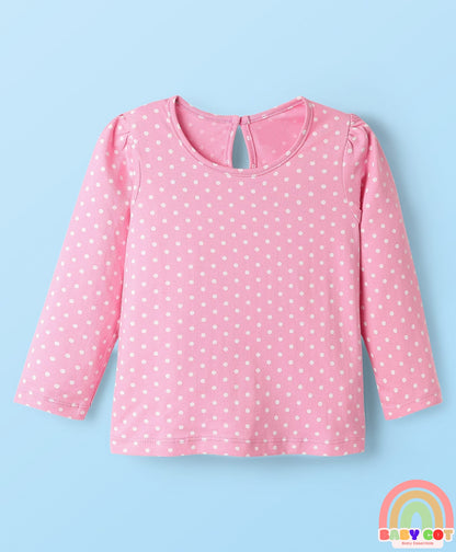 Cotton Knit Full Sleeves T-Shirts With Bear & Polka Dot Print Pack of 3 - Pink & Maroon
