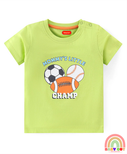 Cotton Knit Half Sleeves T-Shirts with Football Graphics Print Pack of 5 - Blue Green & Grey