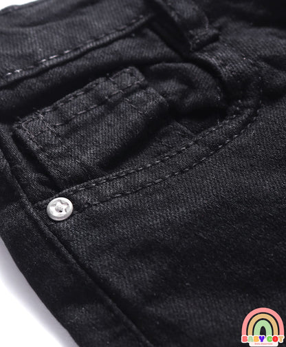 Full Length Washed Denim Stretch Jeans - Black