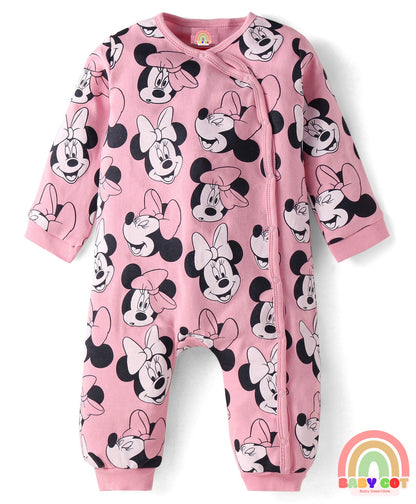 Interlock Knit Full Sleeves Front Open Minnie Mouse Printed Rompers Pack of 3 - Lilac Yellow & Pink