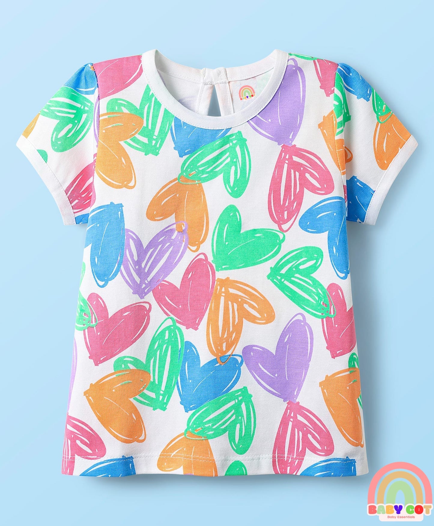 100% Cotton Knit Half Sleeves T-Shirts With Polka Dots Heart & Enjoy The Day Text Print Pack of 3 - Pink & White
