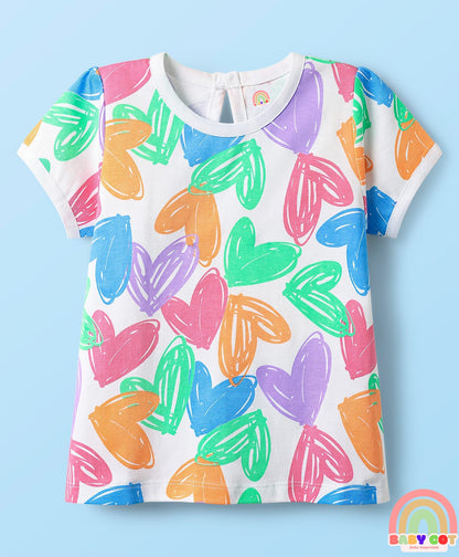 100% Cotton Knit Half Sleeves T-Shirts With Polka Dots Heart & Enjoy The Day Text Print Pack of 3 - Pink & White