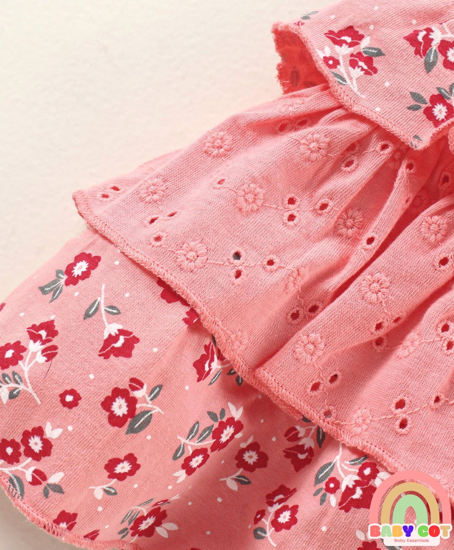 Knit Mid Thigh Floral Printed Skirt With Bow Applique - Pink