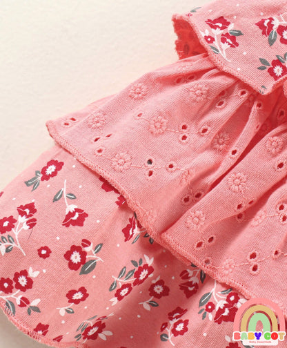 Knit Mid Thigh Floral Printed Skirt With Bow Applique - Pink