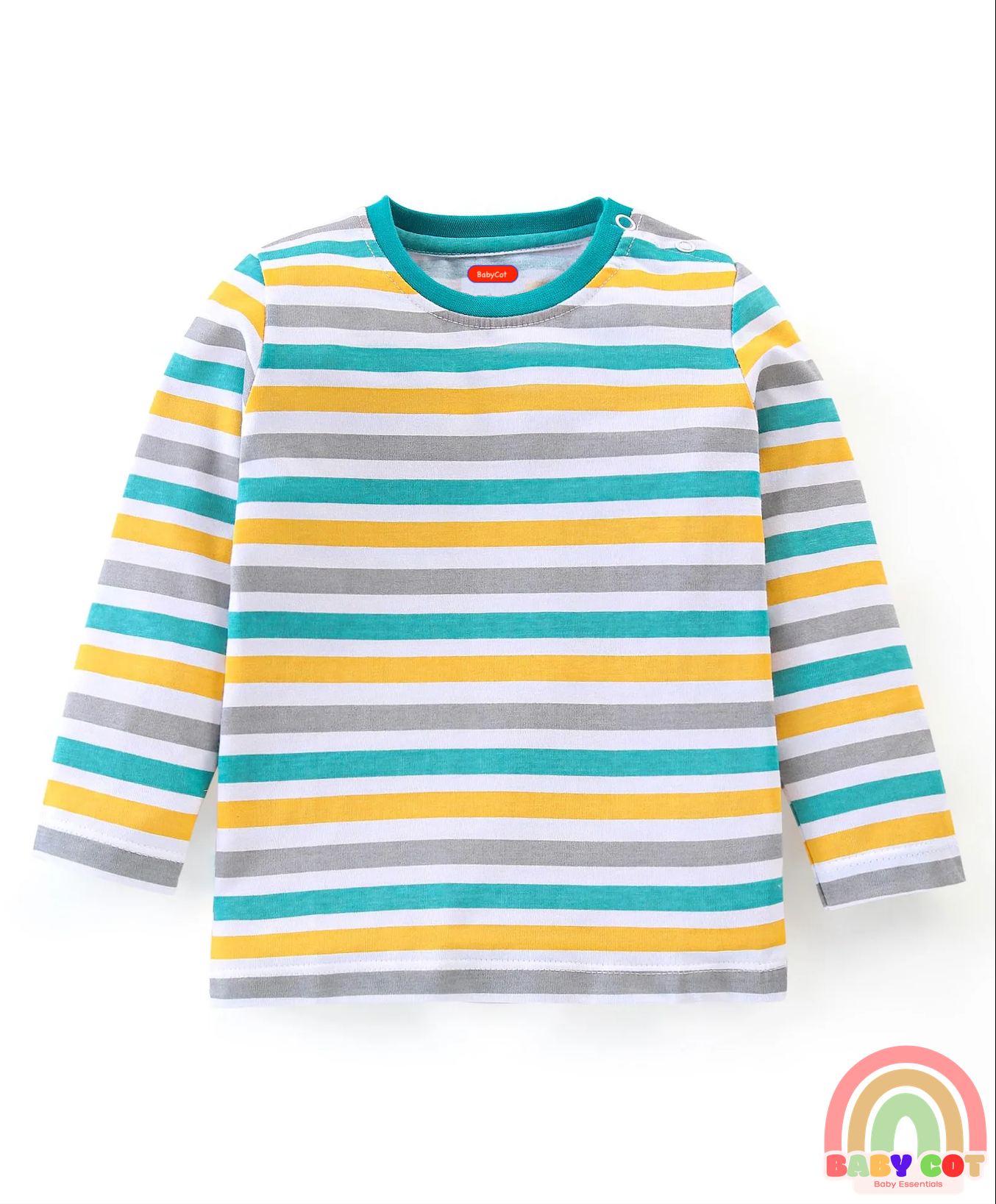 Cotton Knit Full Sleeves T-Shirt Stripes & Fox Graphics Pack of 3 - Yellow White & Green