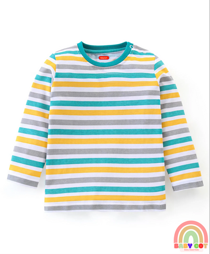 Cotton Knit Full Sleeves T-Shirt Stripes & Fox Graphics Pack of 3 - Yellow White & Green