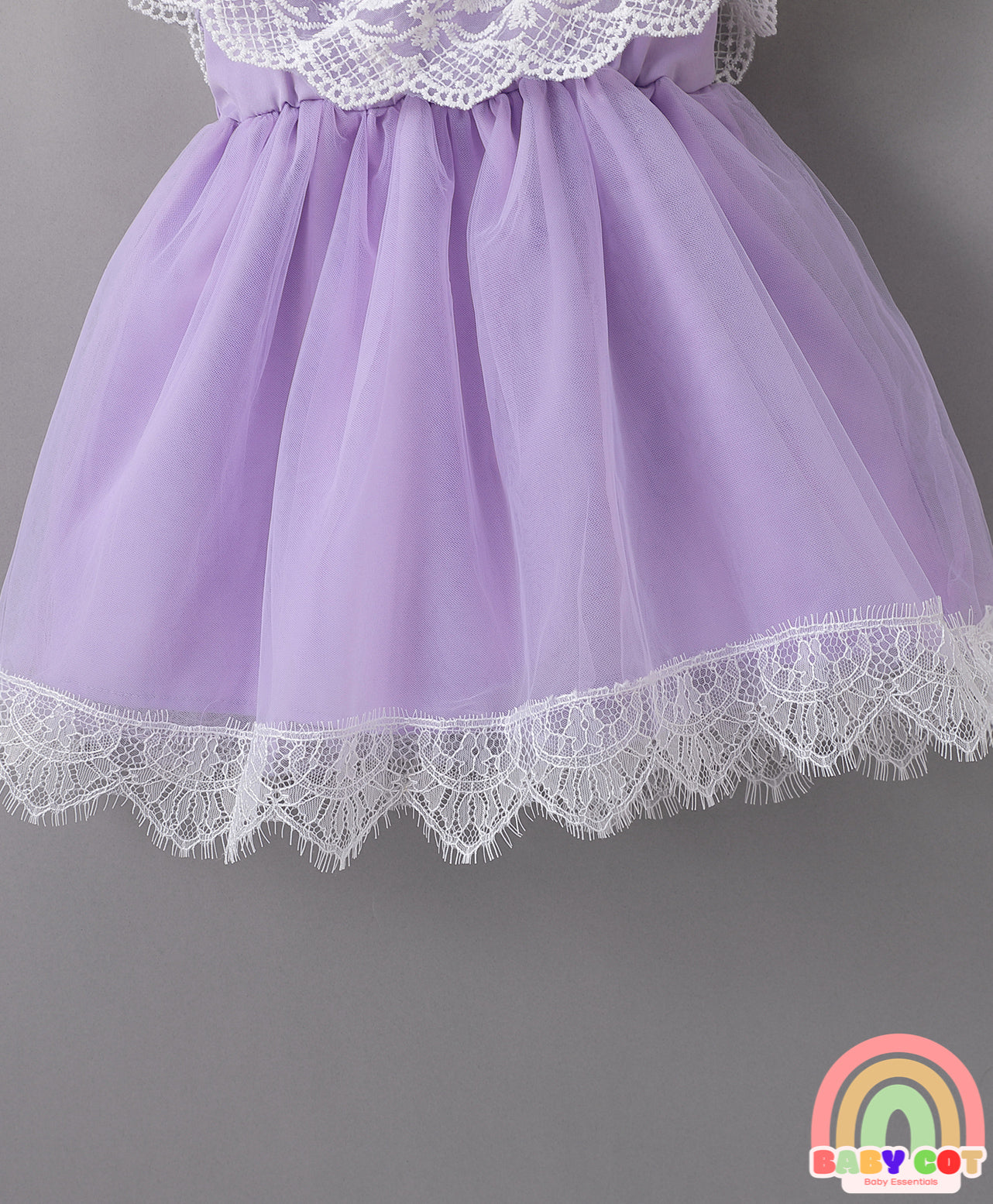 Sleeveless Mesh Frock with Floral Corsage - Purple