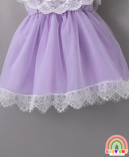 Sleeveless Mesh Frock with Floral Corsage - Purple