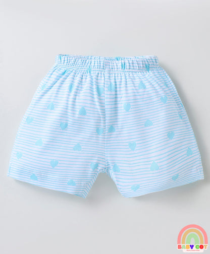 Single Jersey Knit Above Knee Length Shorts With Floral & Heart Print Pack Of 5 - Light Multicolour