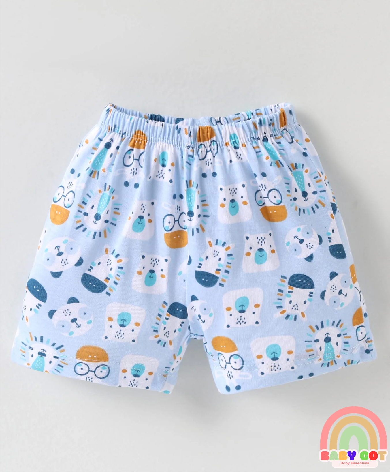 Single Jersey Knit Knee Length Shorts With Animal Print Pack of 3 - Light Blue Red & Green