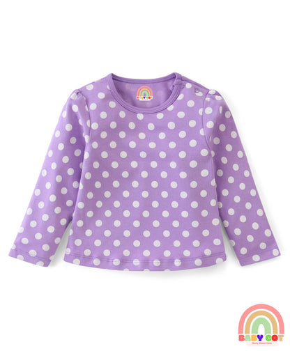 Cotton Knit With Eco- Jiva Finish Full Sleeves T-Shirts with Floral Striped & Polka Dots Print Pack of 3 - Lilac & Pink