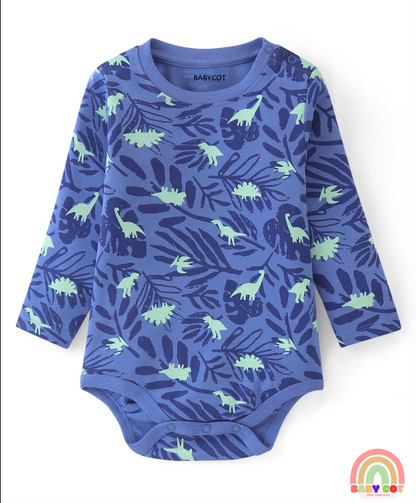 100% Cotton Knit With Eco- Jiva Finish Full Sleeves Onesies with Dino Print Pack of 5 - Blue Green & Pink