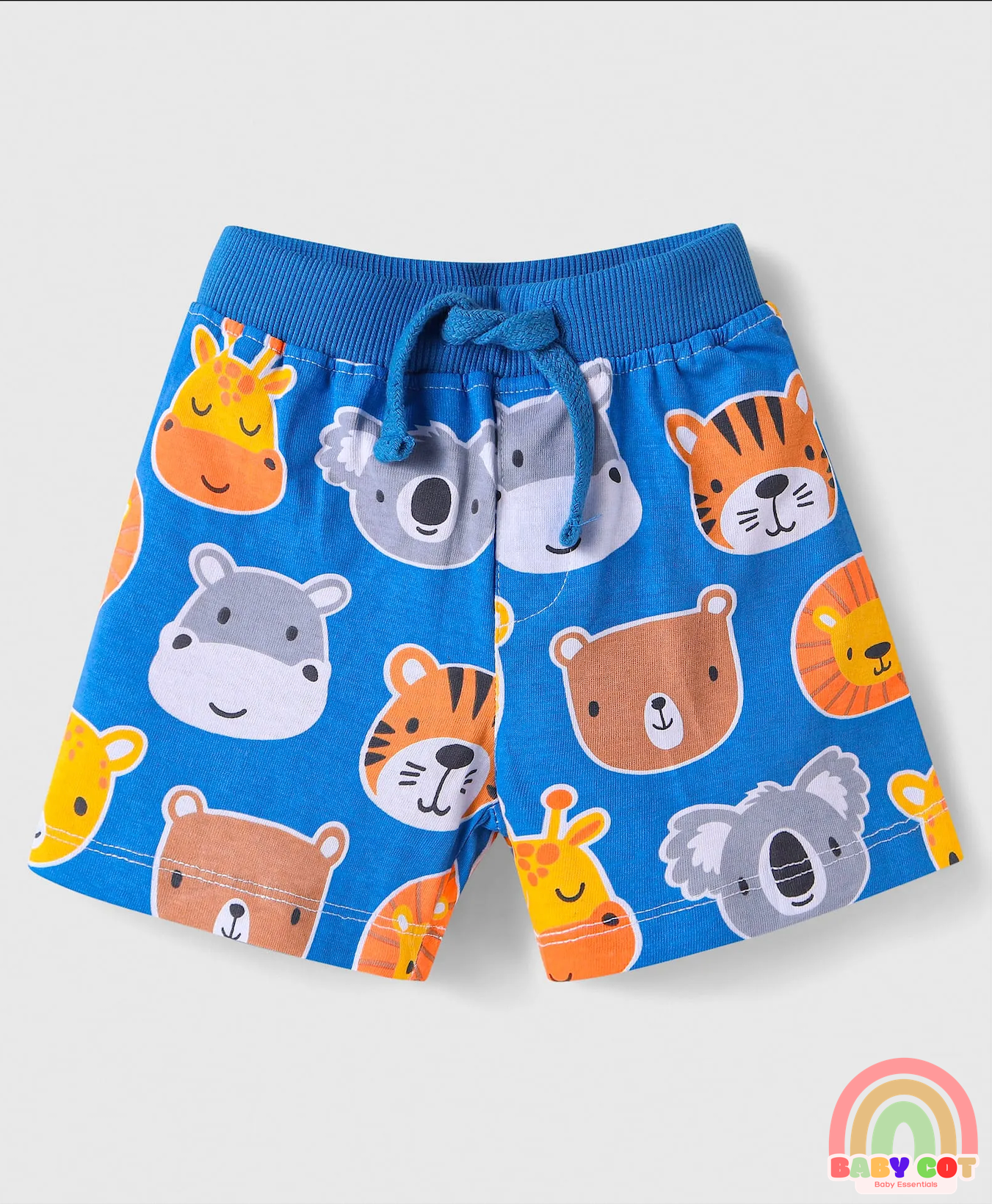 Cotton Knit Mid Thigh Length Shorts with Animal Print & Stripes Pack of 3 - Orange Blue & Yellow