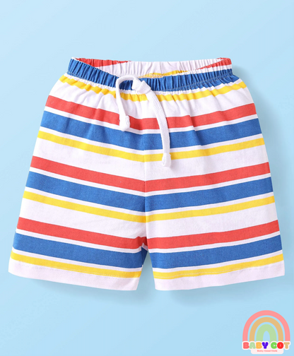 Single Jersey Knit Shorts with Stripes & Dino Print Pack of 3 - Yellow & White