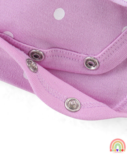 100% Cotton Knit Sleeveless Frock Style Onesie Text & Polka Dots Print - Lilac
