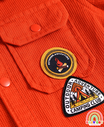 Cotton Woven Full Sleeves Shirt with Text Patch Detailing - Coral