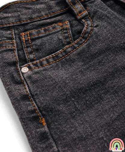 Full Length Washed Denim Stretch Jeans - Charcoal Grey