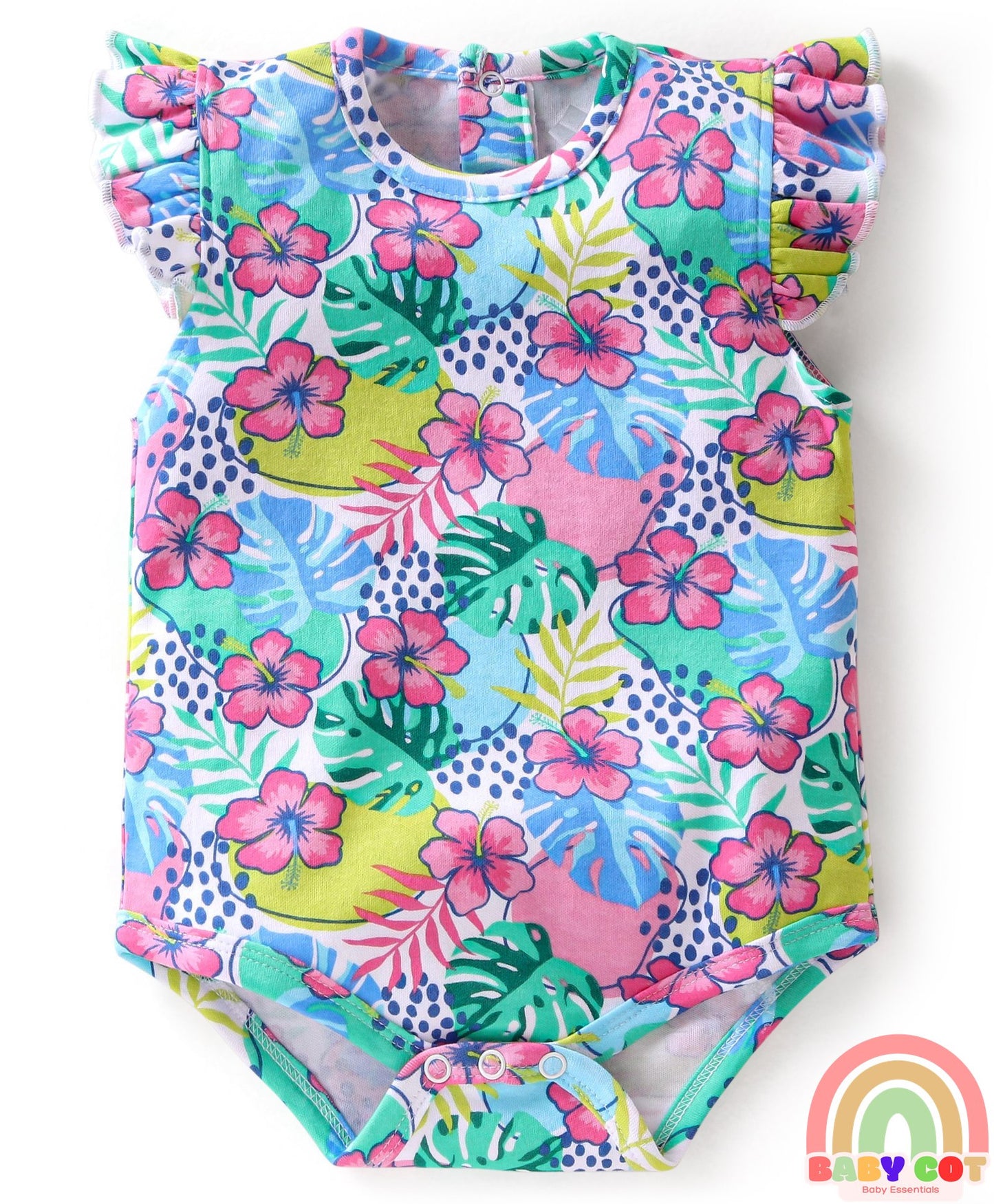 100% Cotton Frill Sleeves Polka Dots & Floral Printed Onesies Pack of 3 - Multicolour
