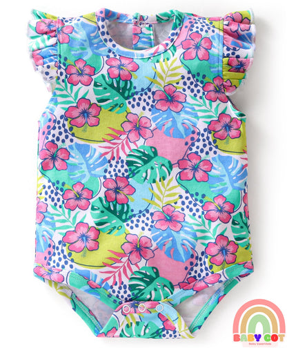 100% Cotton Frill Sleeves Polka Dots & Floral Printed Onesies Pack of 3 - Multicolour