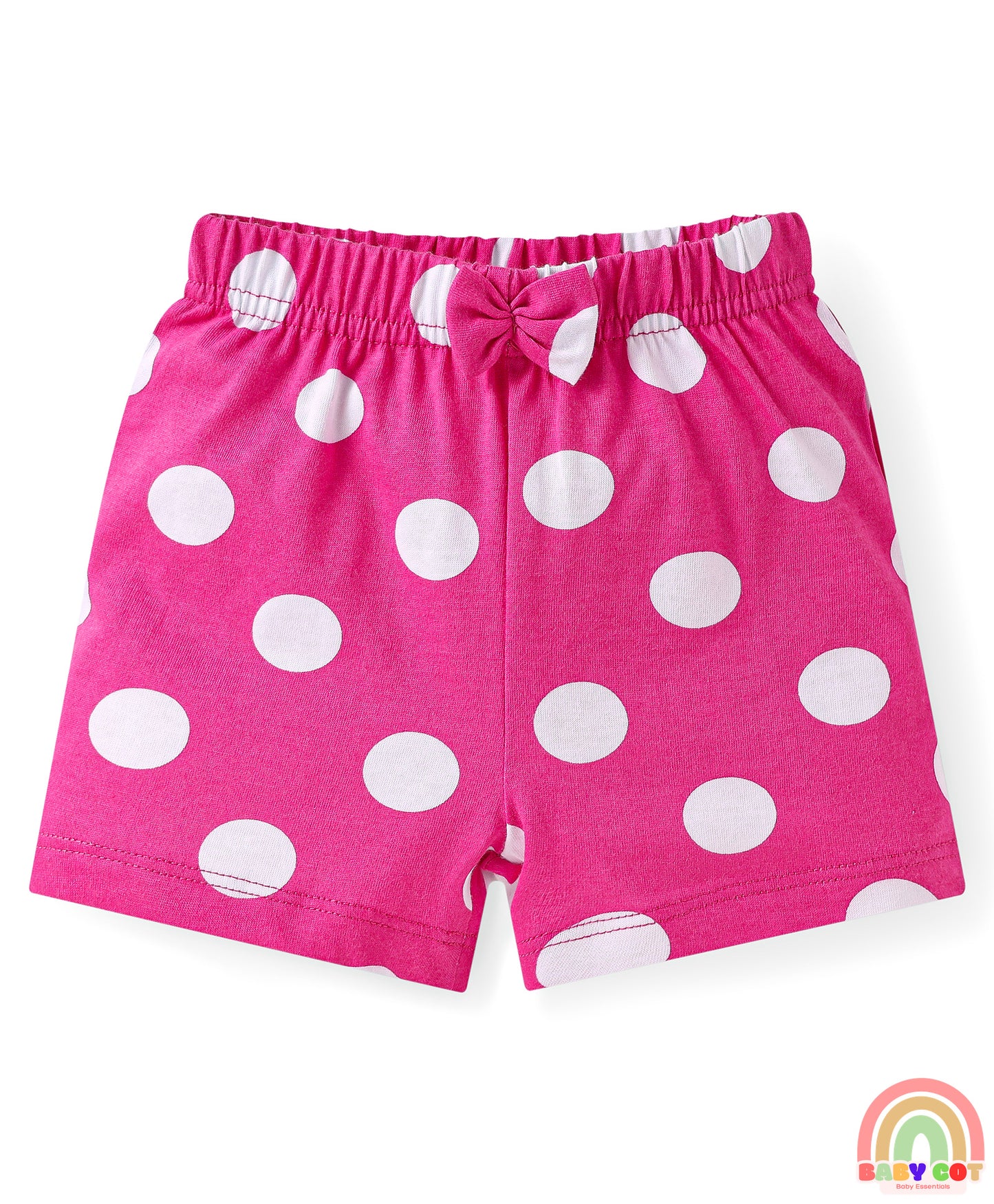 Cotton Single Jersey Knit Mid Thigh Shorts With Floral & Polka Dot Print Pack of 3 - Pink Navy & Yellow