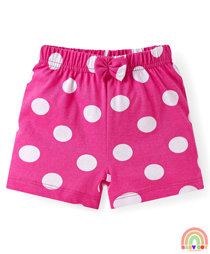 Cotton Single Jersey Knit Mid Thigh Shorts With Floral & Polka Dot Print Pack of 3 - Pink Navy & Yellow