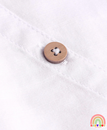 Cotton Woven Full Sleeves Mandarin Collar Solid Shirt with Kangaroo Pocket - White