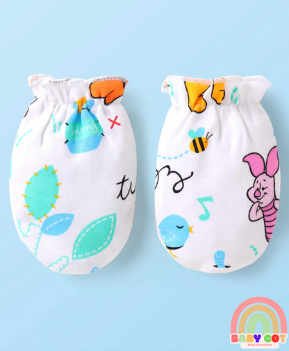 Interlock Knit Cap Mittens & Booties Set with Winnie & Friends Graphics - White