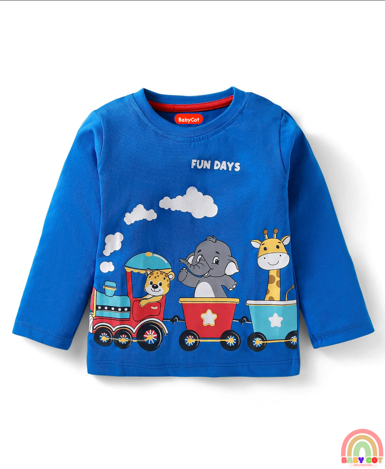 Cotton Knit Full Sleeves T-Shirts with Animal Print Pack of 2 - Red & Blue