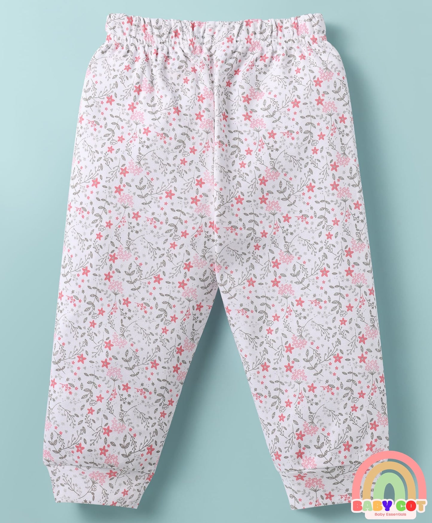 100% Cotton Knit Full Sleeves T-Shirt & Lounge Pant Set with Floral Print & Embroidery - White
