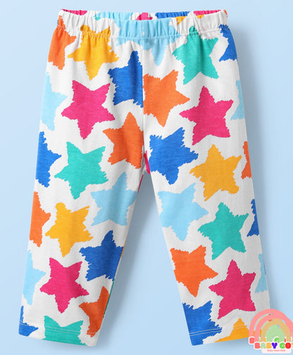 Single Jersey Knit Full Sleeves Top & Lounge Pant Co-ord Set with Star Print - White & Blue