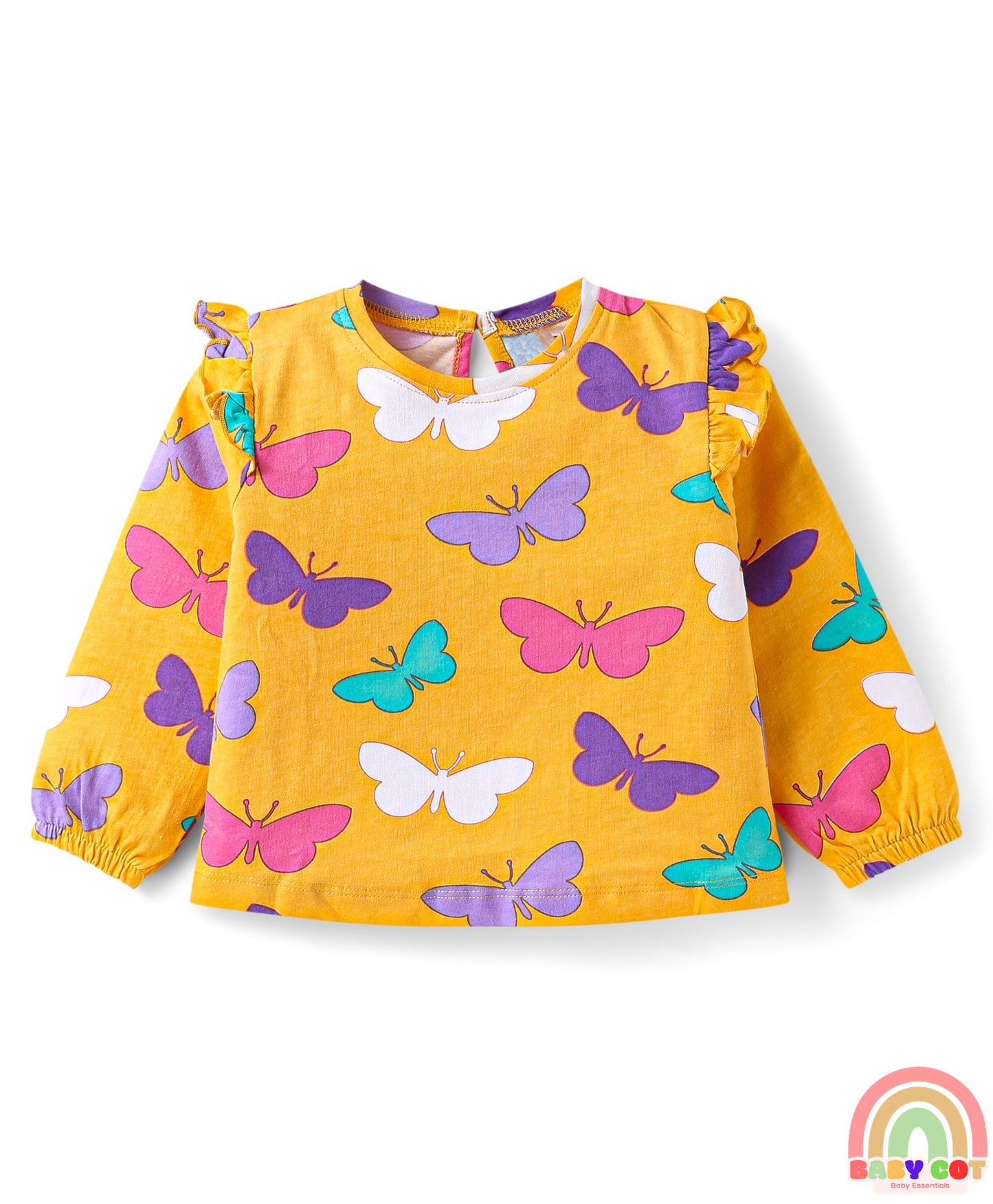 Cotton Knit Full Sleeves T-Shirts With Heart & Butterfly Print Pack Of 3 - Pink & Purple