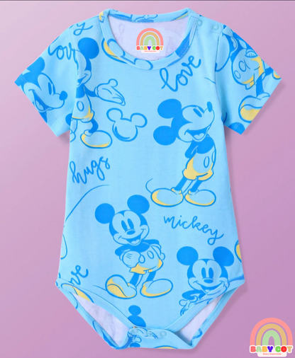 Interlock Knit Half Sleeves Onesies With Mickey Mouse Print Pack of 2 - Multicolor