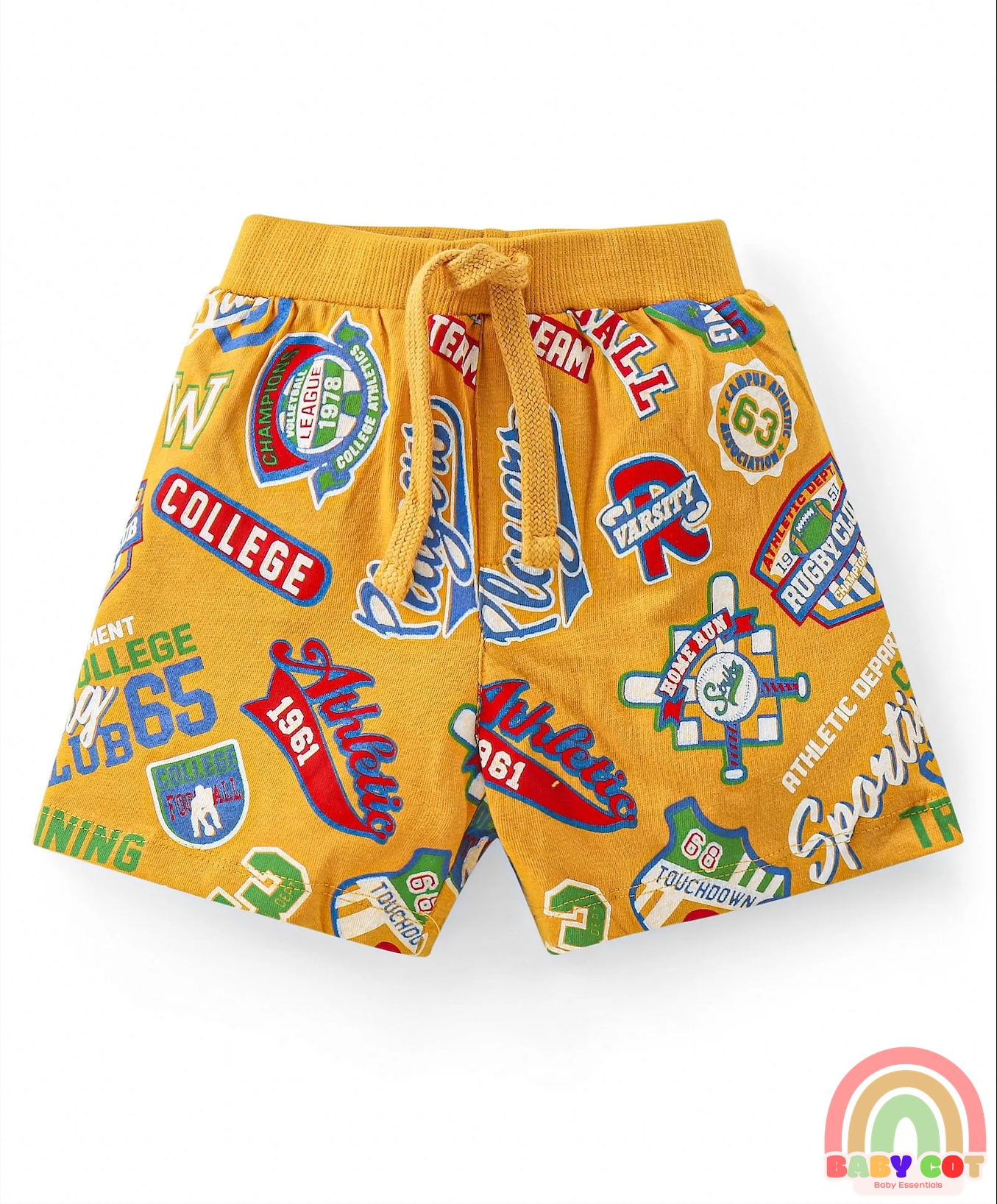 Cotton Knit Shorts with Number & Text Print Pack of 3 - Blue Red & Yellow
