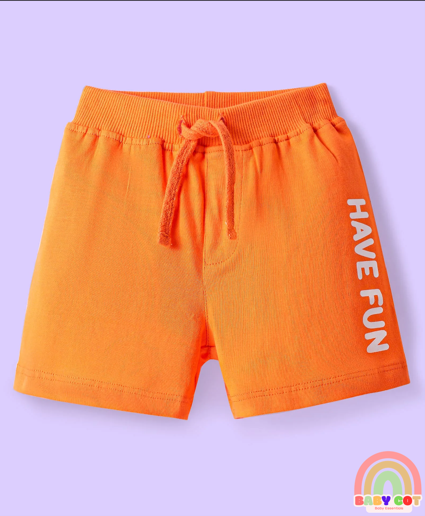 Cotton Knit Mid Thigh Length Shorts with Text Print & Tape Detailing Pack of 3 - Orange & Blue