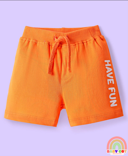 Cotton Knit Mid Thigh Length Shorts with Text Print & Tape Detailing Pack of 3 - Orange & Blue