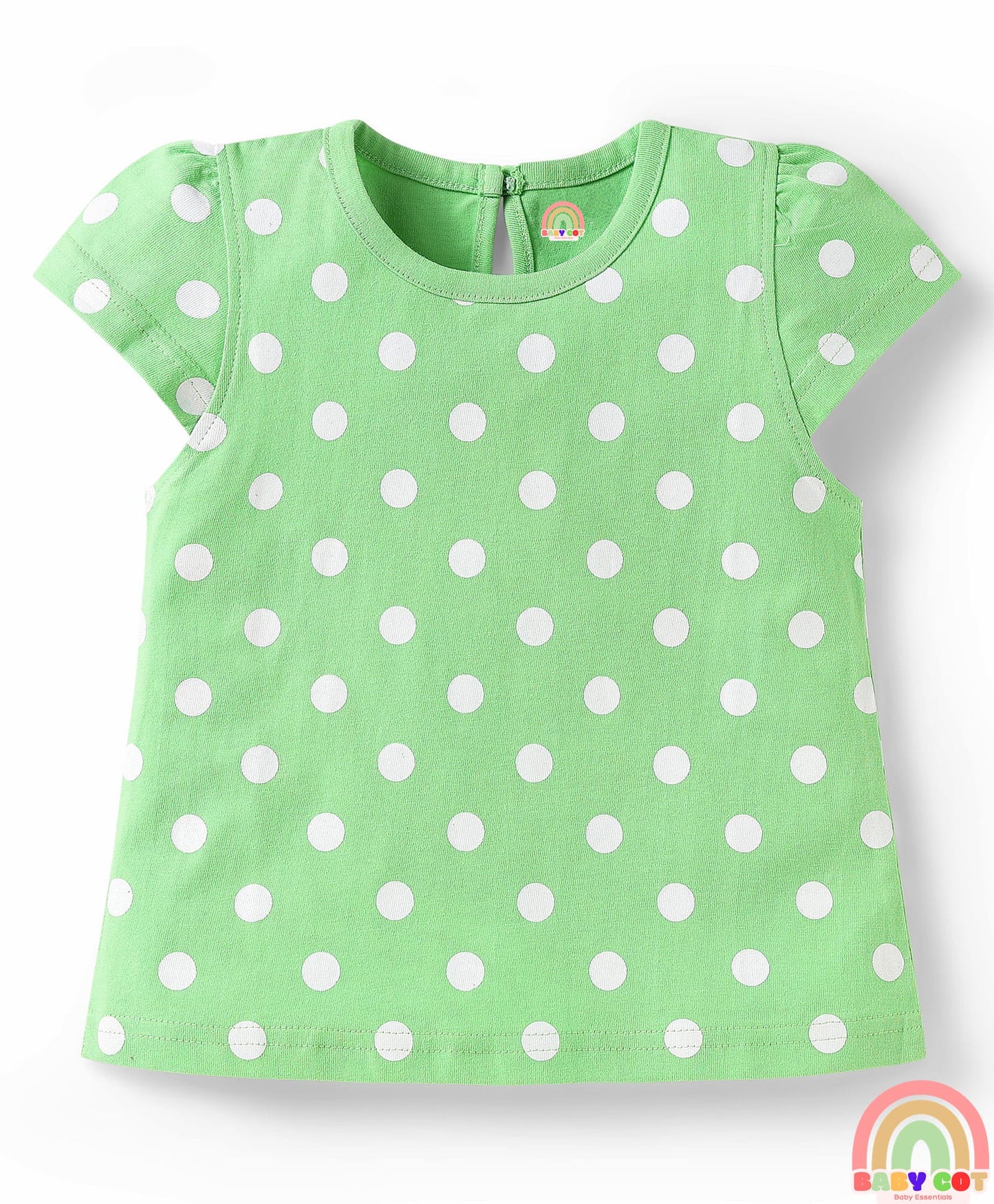 Cotton Knit Half Sleeves T-Shirts With Polka Dot & Floral Print Pack Of 3 - Pink & Light Green