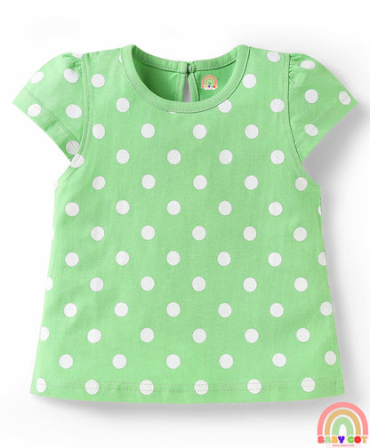 Cotton Knit Half Sleeves T-Shirts With Polka Dot & Floral Print Pack Of 3 - Pink & Light Green