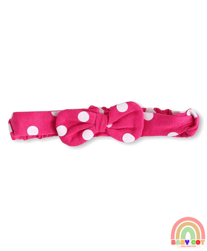 Interlock Knit Full Sleeves Onesie With Deer & Polka Dot Print & Headband - Navy Blue & Dark Pink