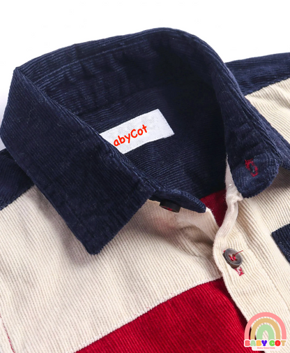 Cotton Woven Full Sleeves Corduroy Shirt With Cut & Sew Design - Dark Red