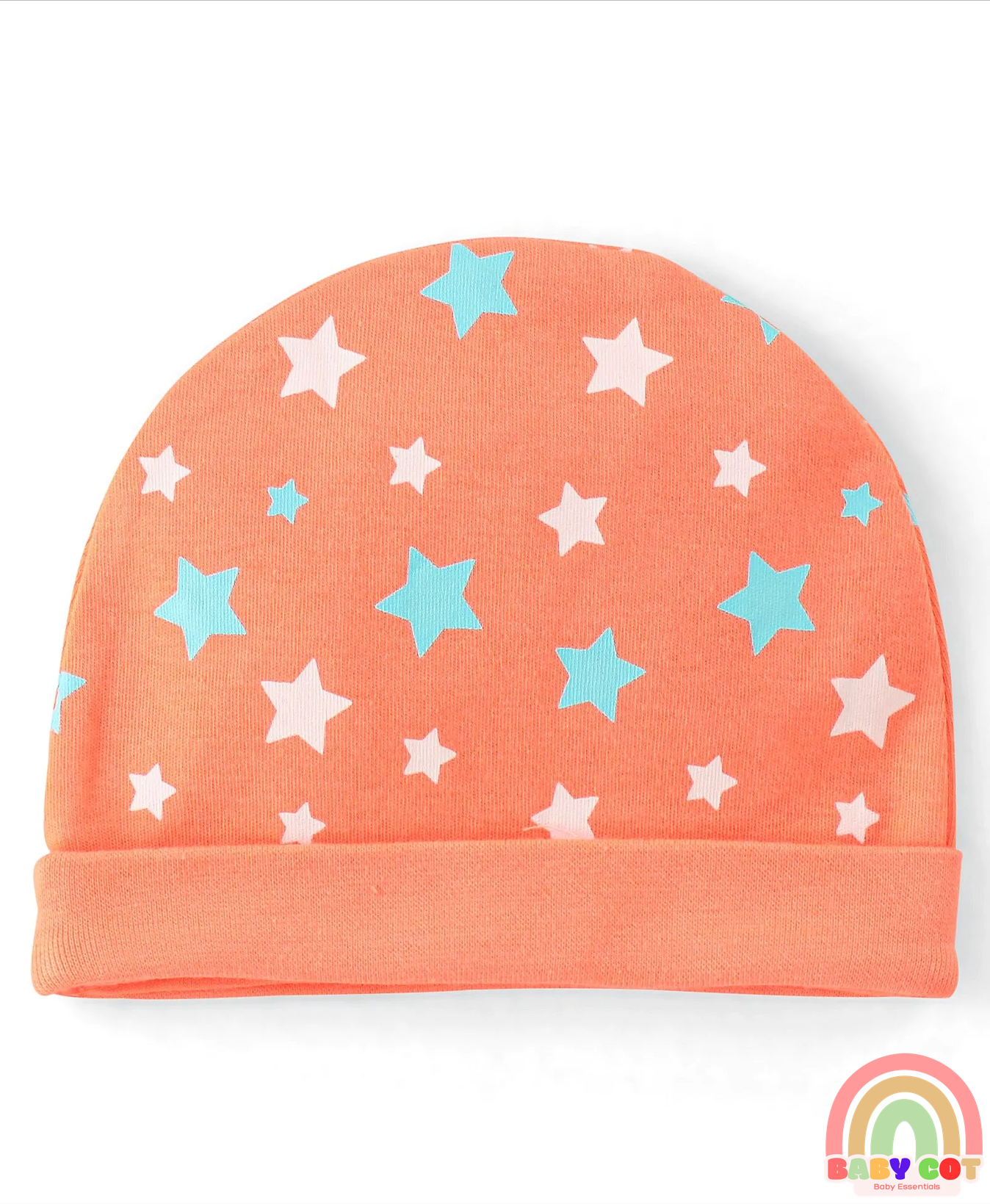 100% Cotton Knit Star Printed Cap Mittens & Booties Set- Orange